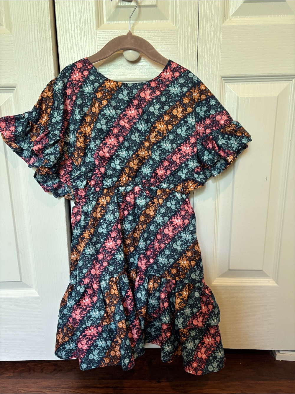 Janie and Jack Floral Tiered Dress in Teal, Pink & Orange